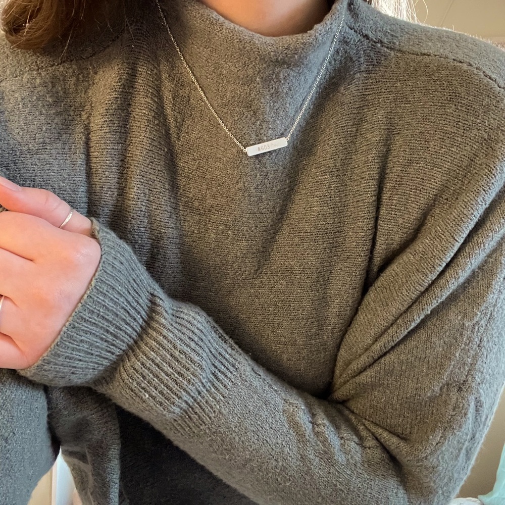 sage green sweater with mock neck line